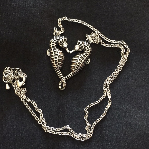 Jewelry - Seahorse Skeleton Heart Necklace silver Halloween